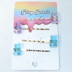 Stay Sweet Gummy Bear Hair Pins 2 pair Purple Blue